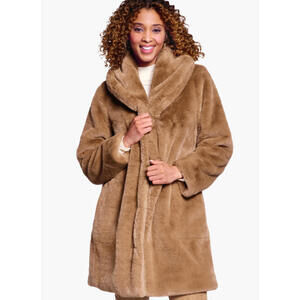 BCBGMAXAZRIA Brown Faux Fur Hooded Coat Size Small